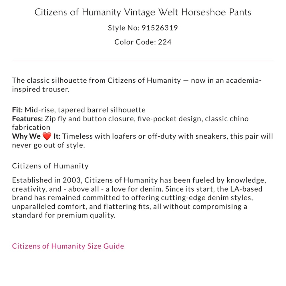 Citizens of Humanity vintage welt horseshoe pants 30 NWT - Picture 5 of 5